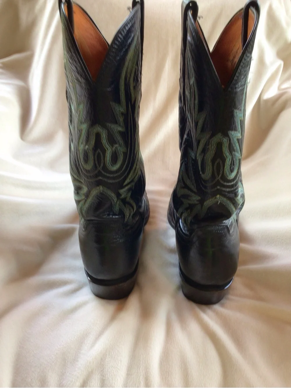 Lucchese Black Caiman Leather Cowboy Boots with Blue Embroidery SZ 9 Style N1113